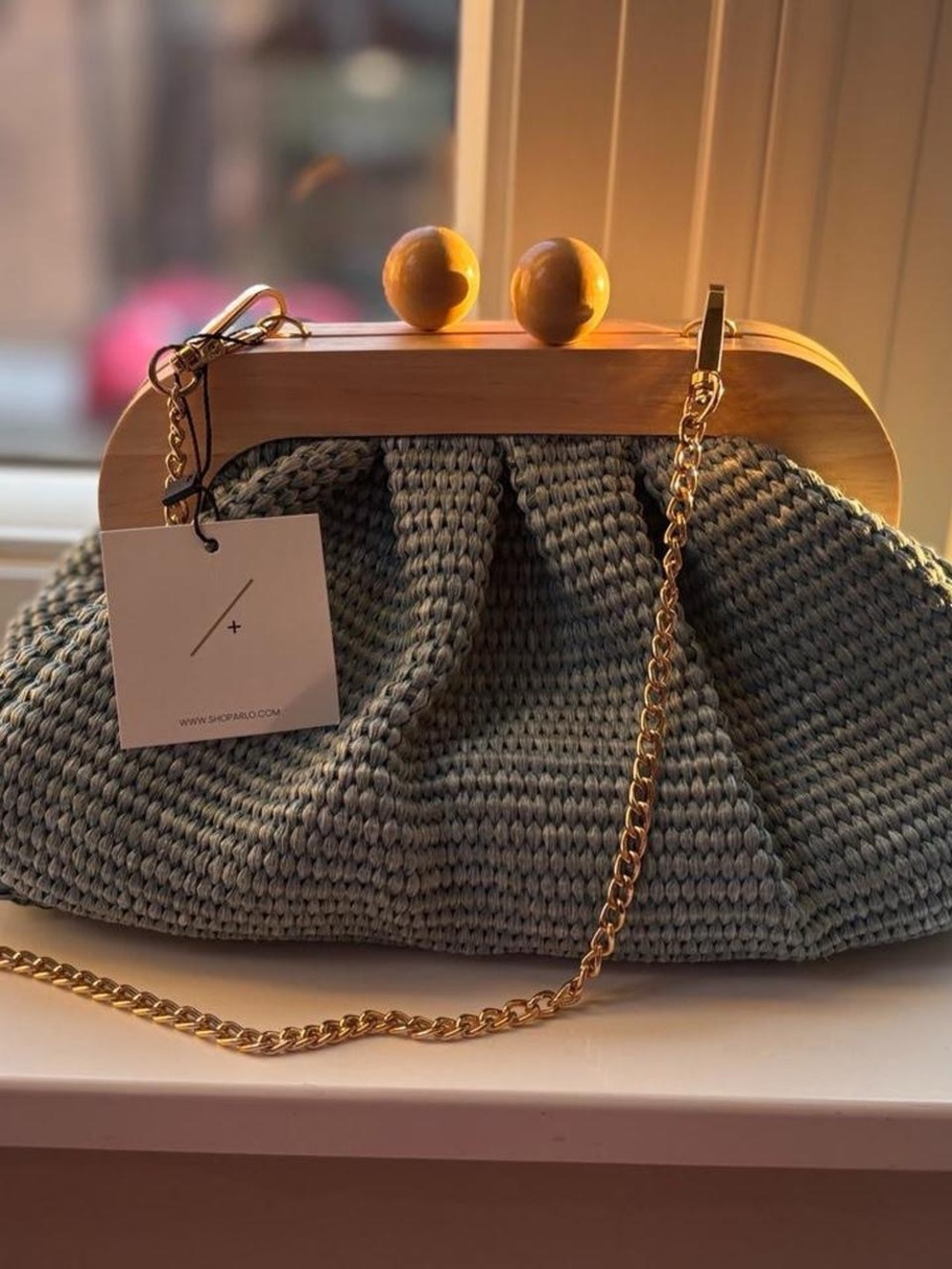 NWT Blue Crochet Bag with Gold Chain - Picture 4 of 5